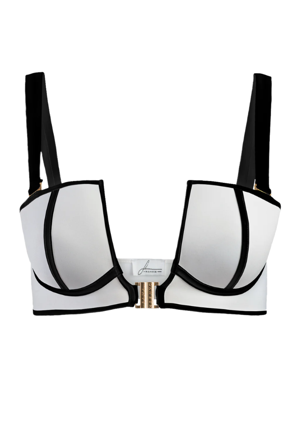 White with Black Stripe Underwire Bikini Top cutout view showing underwire structure and push-up padding