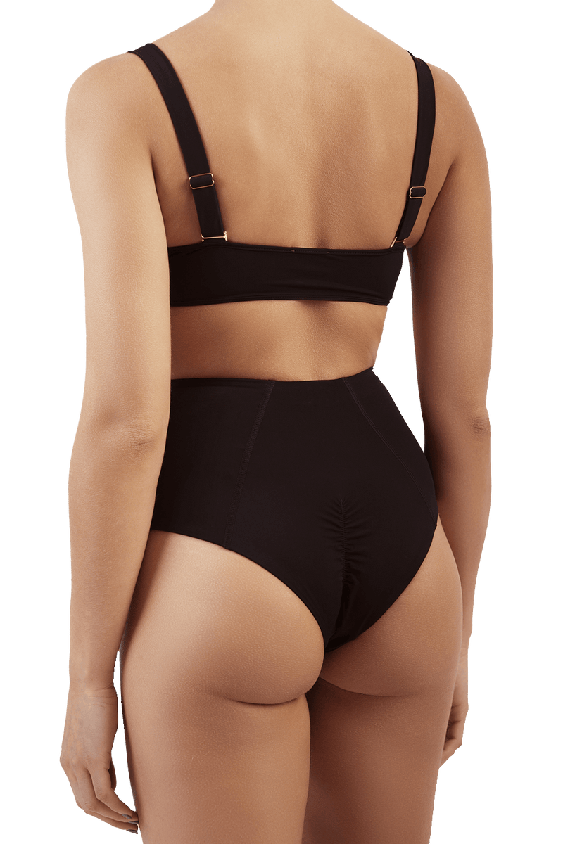 SEARIPE Women Textured One Shoulder High Waisted Bikini Swimsuit Black M 